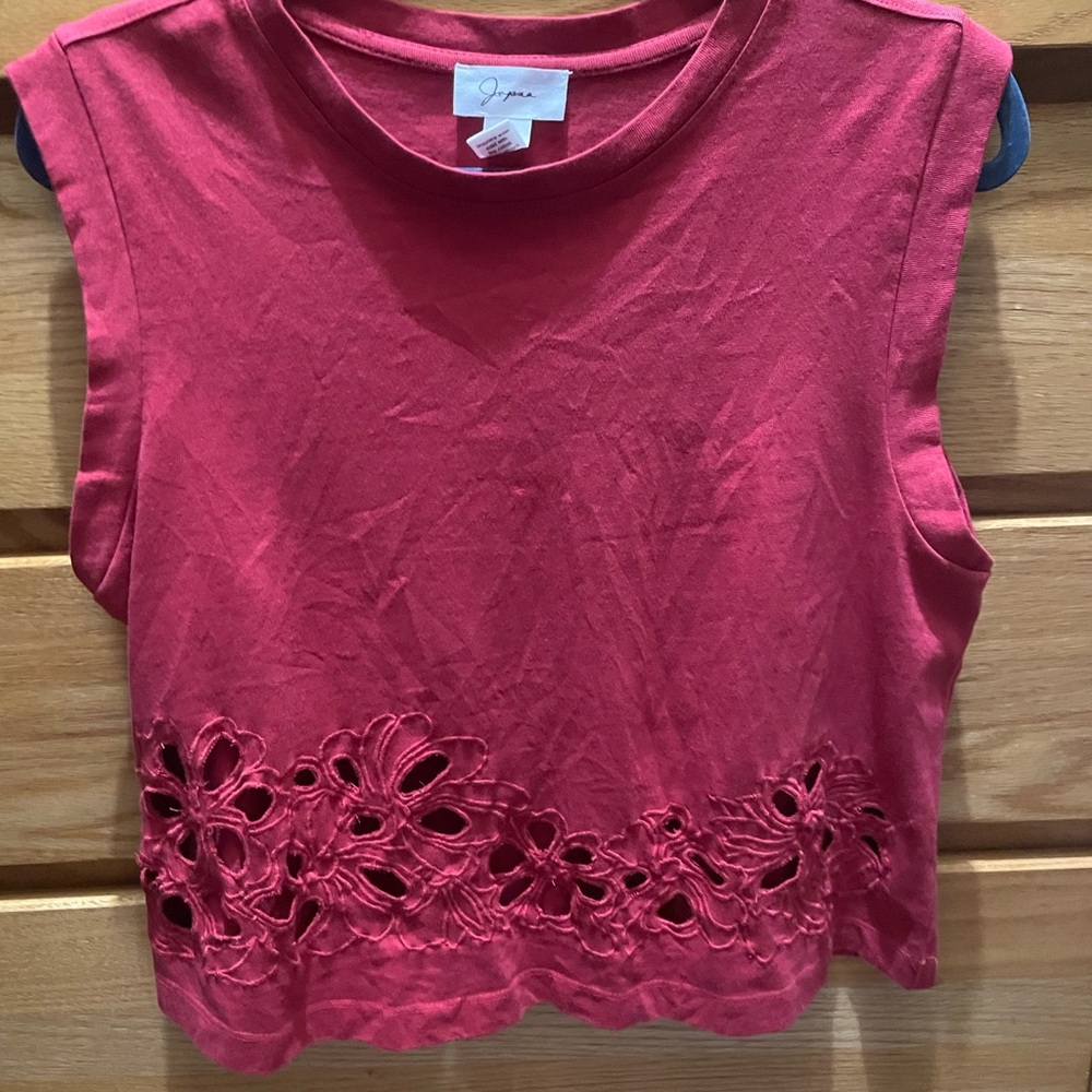 J. Crew Women's Burgundy Floral Cut-Out Muscle Tee